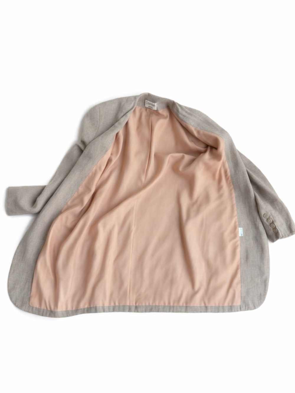 Calvin Klein VTG Linen Blend Mid Length Lightweight Classic Blazer Tan USA Sz 2 - Picture 7 of 10